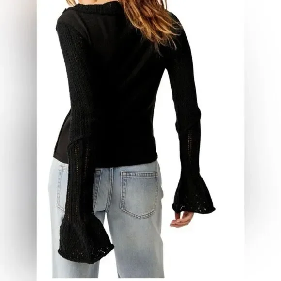Free People Cuffing Season Top In Black - Picture 3 of 6